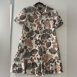 Cynthia Rowley Dress, Floral Print, Short Sleeve, Flared Hem, Safari, Size M